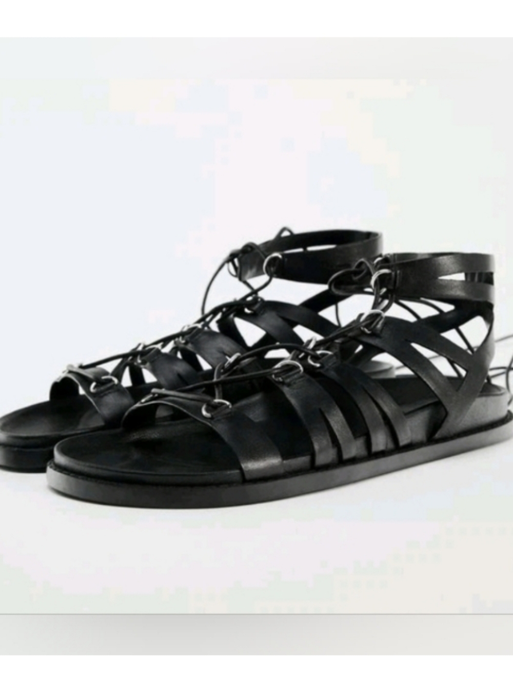 NWT Zara Black Lace-Up Gladiator Sandals SZ 9